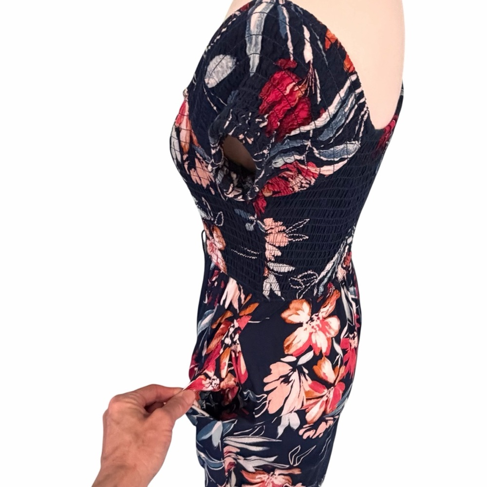 Band of Gypsies Boho Floral Off The Shoulder Smocked Maxi Dress Navy XS Summer - Picture 5 of 14